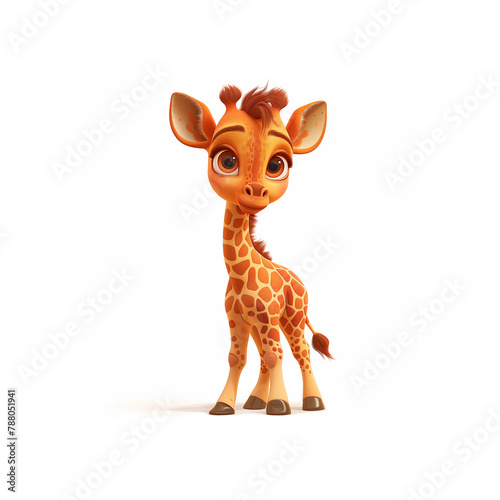 Small Giraffe With Big Eyes on White Surface. Generative AI