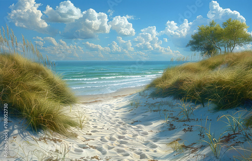 A tranquil beach scene under the summer sun