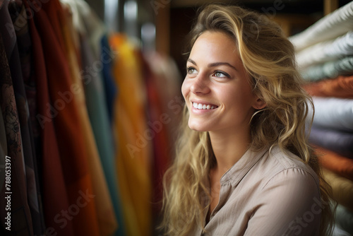 Wallpaper Mural Generative AI young business owner standing on clothing store fabric clothing production boutique Torontodigital.ca