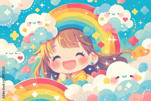 rainbow clouds, cute pastel shapes and lines pattern 