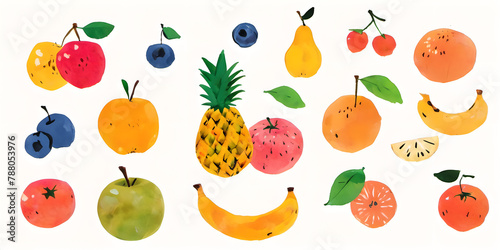 multiple fruits on a white background