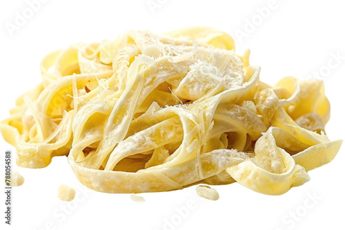 Yellow wide noodles isolated on white background