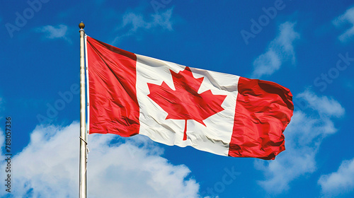Canadian flag waving in the wind