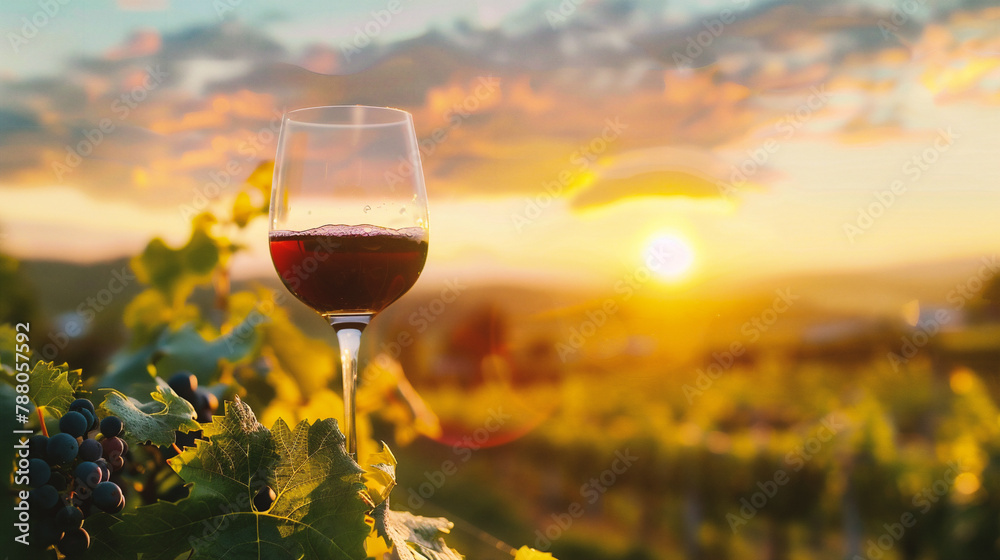 Wine tasting in Champagne vineyard at sunset