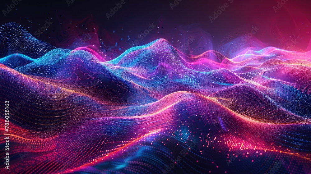 Obraz premium Festive Background with abstract waves and vibrant neon colors against a dark backdrop