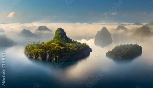 Mystical Floating Islands background. Generative AI. photo