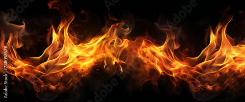 Realistic fire flames on black background