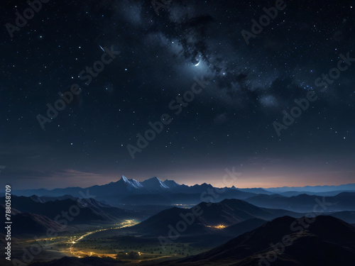 starry night sky over mountain views