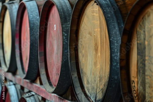 Line of aged oak barrels © VolumeThings