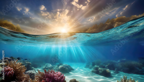Sea or ocean underwater background. Generative AI. © hanifa