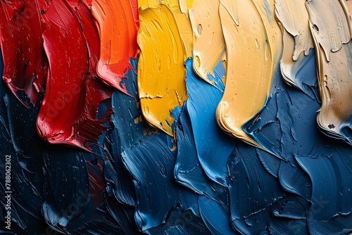 Colorful oil paint strokes as background, close-up macro shot photo