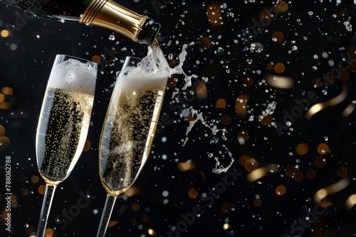 Celebrate in Style: Enjoy a Luxurious Mix of Champagne, Italian Wine, and Festive Bubbles at a Corporate Event, Enhanced by Golden Shine and Effervescent Pours. photo