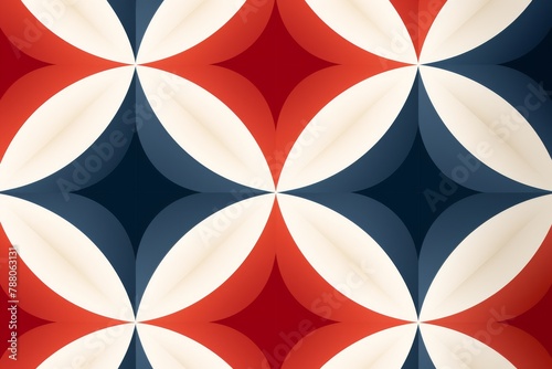 Retro-inspired geometric pattern with a floral motif in a patriotic red, white, and blue color scheme, suitable for various creative uses.