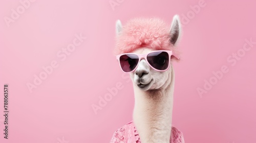 Alpaca in glam fashionable couture high end outfits isolated on bright background advertisement, birthday party invite invitation banner  © Creative Canvas
