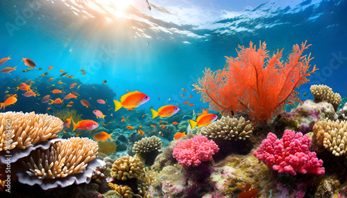 Underwater Coral Reef background. Generative AI.