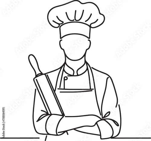 male female kids chef in one line art, vector illustration, isolated on transparent background