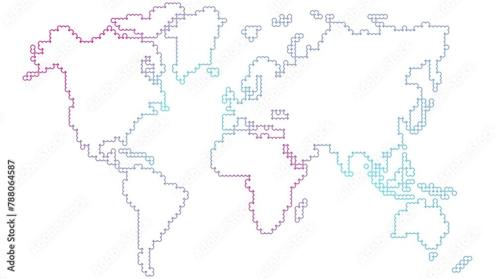 Animated pink blue world map from point pattern. Linear symbol is gradually drawn. Concept of travel, global, internet. Vector illustration isolated on white background. Animated pink blue world map from point pattern. Linear symbol is gradually drawn. Concept of travel, global, internet. Vector illustration isolated on white background.