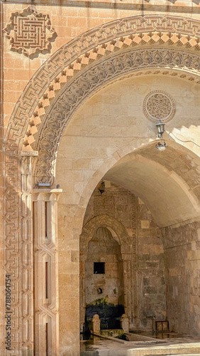 Stone made detail reliefs and decorations of the Sehidiye Mosque in the old city of Mardin photo