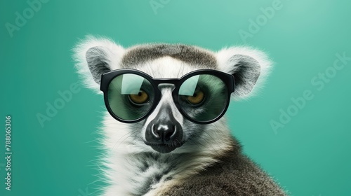 Lemur in sunglass shade glasses isolated on solid pastel background, advertisement, surreal surrealism © Creative Canvas