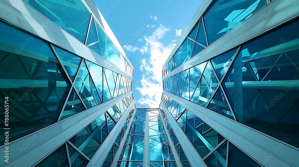 View of Sustainable green building. Eco-friendly building. Sustainable glass ...