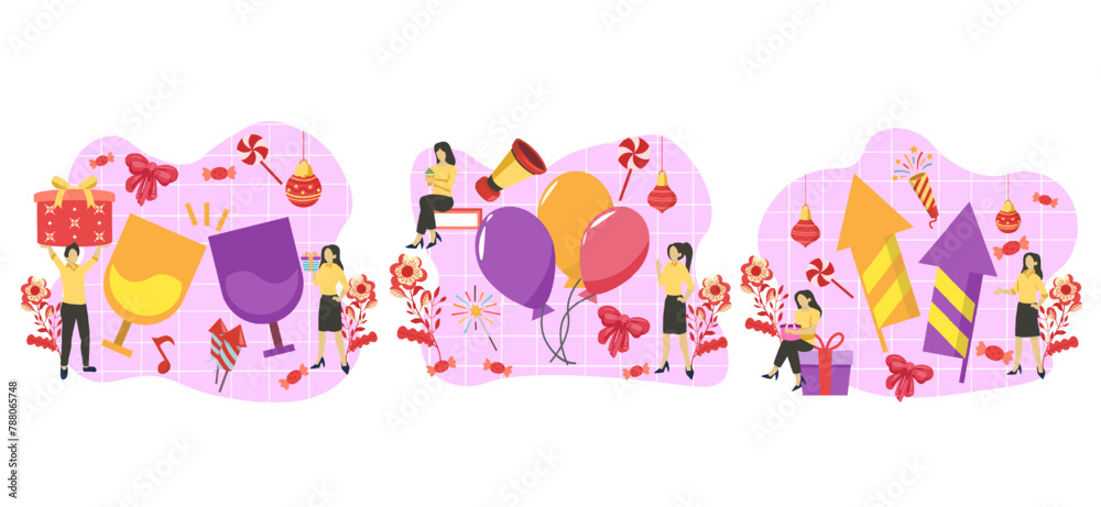 Flat Bundle New Year Celebration Design Illustration Flat Bundle New Year Celebration Design Illustration