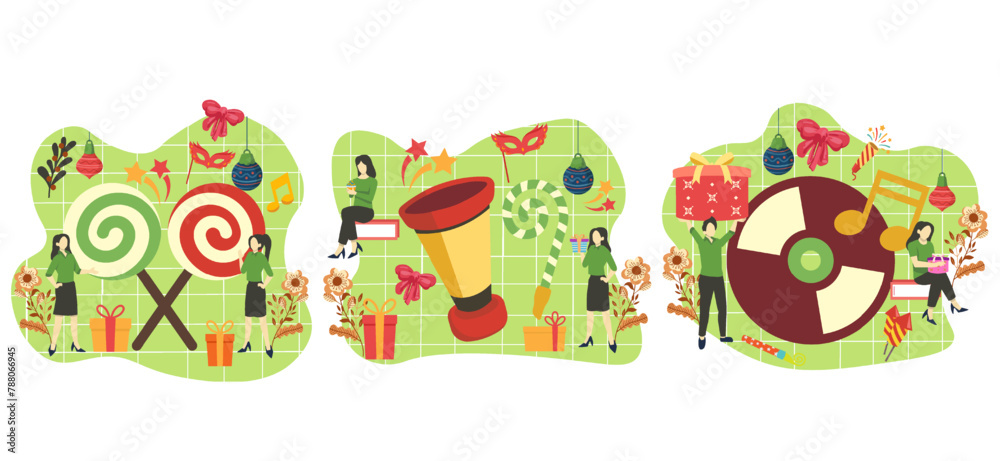 New Year Celebration Flat Bundle Design Illustration