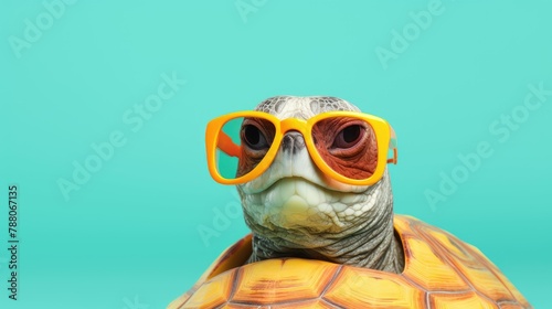 Turtle tortoise in sunglass shade glasses isolated on solid pastel background  advertisement  surreal surrealism