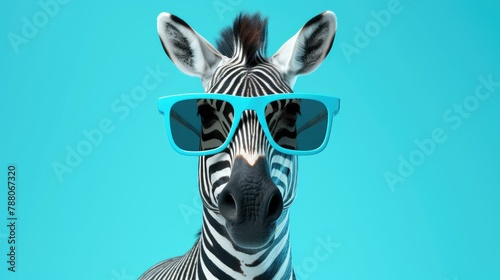 Zebra in sunglass shade glasses isolated on solid pastel background  advertisement  surreal surrealism