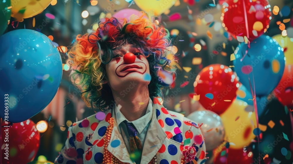 Colorful Clown with Balloons at Festive Celebration