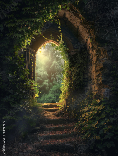 arched entrance into a secret garden - generative ai