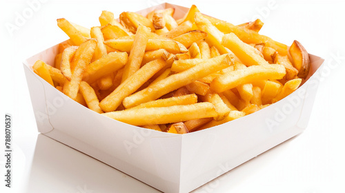 Isolated French Fries in White Box: Fast Food ConceptIsolated French Fries in White Box: Fast Food Concept photo