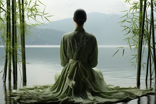 AI-generated illustrations of the back of ancient beauty meditation