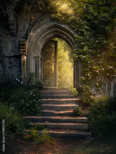 arched entrance into a secret garden - generative ai