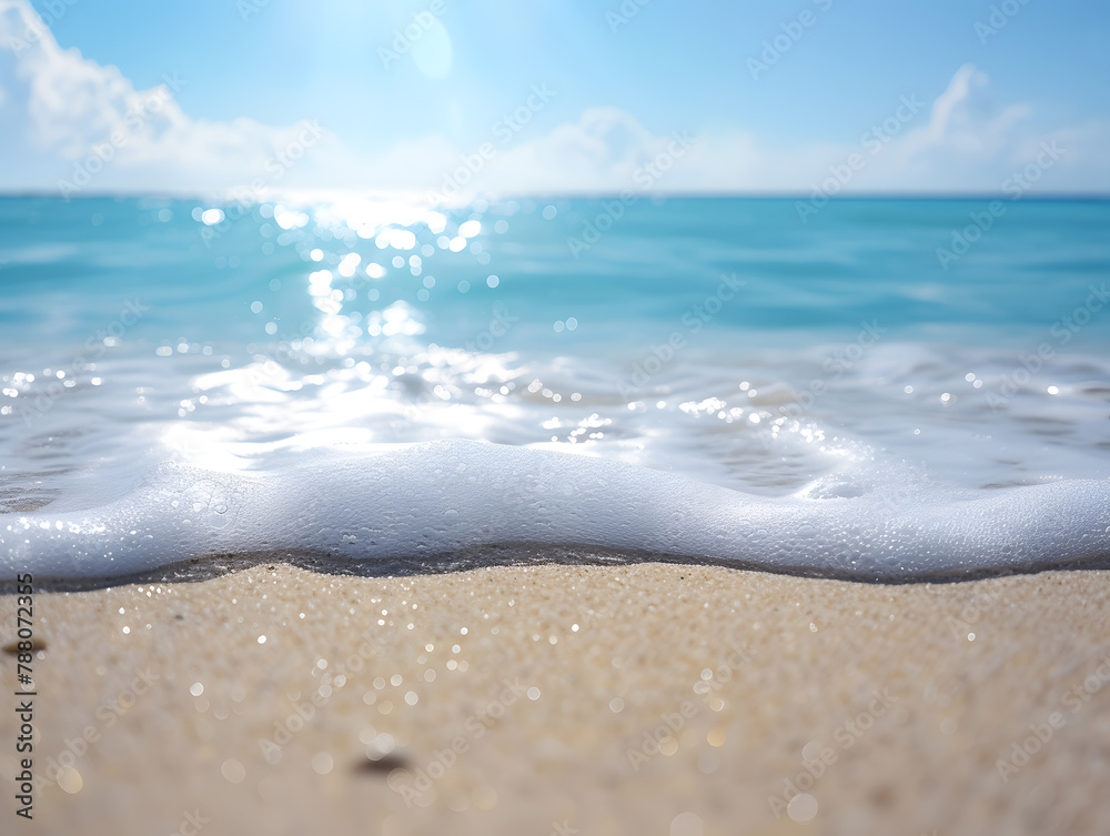Seaside Serenity: Waves caressing sandy shores under a sunny sky, creating a tranquil coastal scene. Beach Waves and Sea Horizon Seaside Serenity: Waves caressing sandy shores under a sunny sky, creating a tranquil coastal scene. Beach Waves and Sea Horizon