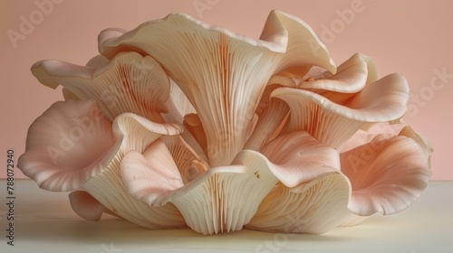 Trumpet mushroom king pleurotus eryngii on soft pastel background for a delicate touch