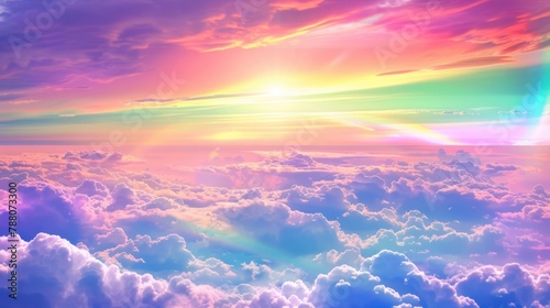 rainbow in the sky fluffy shining clouds   cotton  pink purple pastel colors