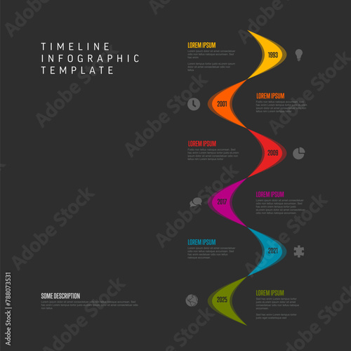 Color vertical timeline with wavy curves template and dark background