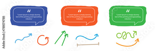 Set of hand drawn speech bubbles with arrows. collection of hand drawn lines and arrow set