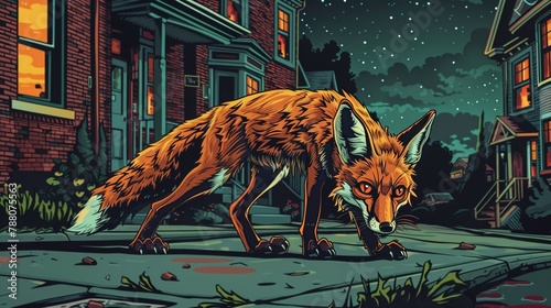 The one fox  urban and elusive  navigates the shadows of townhouses
