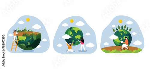 Flat Bundle Earth Day Design Illustration