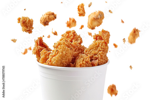 Fried chicken in a round cardboard box isolated on white background