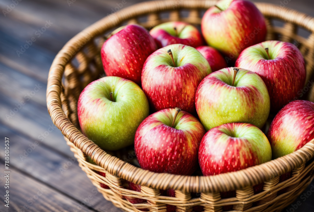 Crisp autumn apples nestle in a woven basket, their smooth skins and vibrant colors hinting at the juicy sweetness within, a harvest treasure awaiting discovery.. AI generated. Crisp autumn apples nestle in a woven basket, their smooth skins and vibrant colors hinting at the juicy sweetness within, a harvest treasure awaiting discovery.. AI generated.