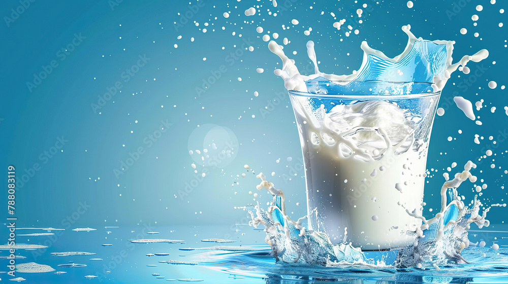 Poster World Milk Day, 1 June , a glass of milk with cattle and grass nature blur effect background , space for text , card , banner, poster Poster World Milk Day, 1 June , a glass of milk with cattle and grass nature blur effect background , space for text , card , banner, poster