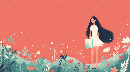 girl illustration on pink background , card, Copy Space, World Menstrual Hygiene Day On May, 28.  photo