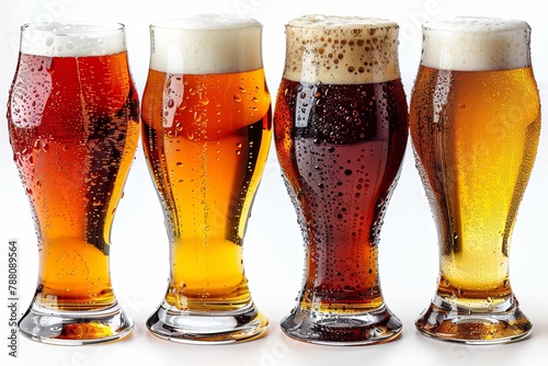 A frothy pint of beer in a transparent glass on a white background is ideal for a refreshing drink.