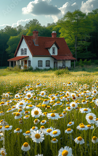 A Beautiful Romantic House Amidst Grassy Fields and Distant Flowers