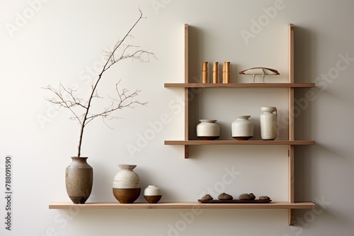 Minimalist Japanese Living Room: Clean Design, Japanese Pottery & Shelving Concepts © Michael