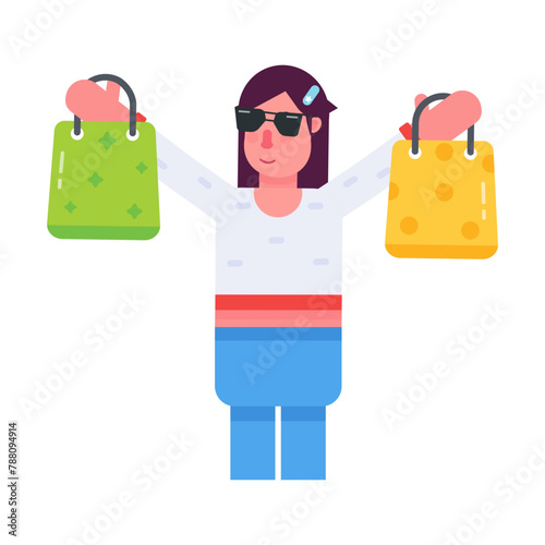 Grab this flat icon of a shopping girl 