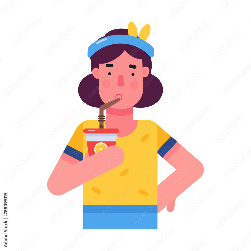 Easy to edit flat icon of girl drinking juice 