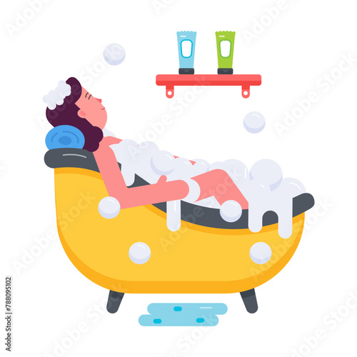 Download flat style icon of a girl taking bath 